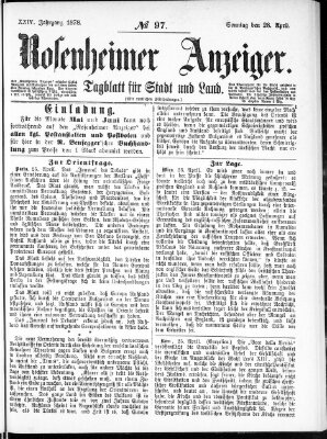 Rosenheimer Anzeiger Sonntag 28. April 1878