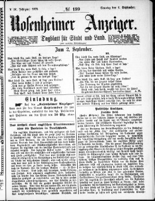 Rosenheimer Anzeiger Sonntag 1. September 1878