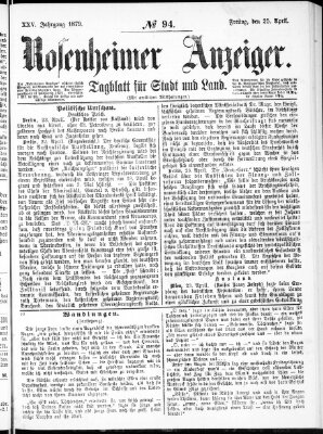 Rosenheimer Anzeiger Freitag 25. April 1879