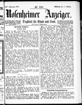 Rosenheimer Anzeiger Mittwoch 1. Oktober 1879