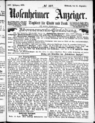 Rosenheimer Anzeiger Mittwoch 31. Dezember 1879