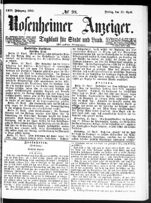 Rosenheimer Anzeiger Freitag 30. April 1880