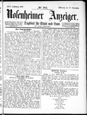 Rosenheimer Anzeiger Mittwoch 17. November 1880