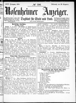 Rosenheimer Anzeiger Mittwoch 29. Dezember 1880