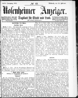 Rosenheimer Anzeiger Mittwoch 23. Februar 1881
