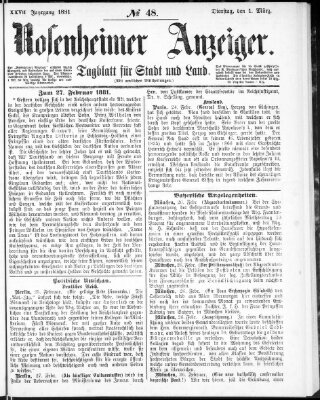 Rosenheimer Anzeiger Dienstag 1. März 1881