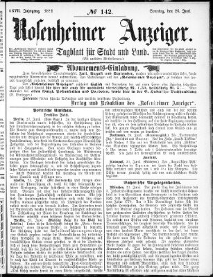 Rosenheimer Anzeiger Sonntag 26. Juni 1881