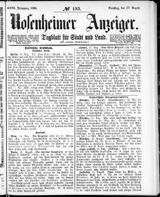 Rosenheimer Anzeiger Samstag 27. August 1881