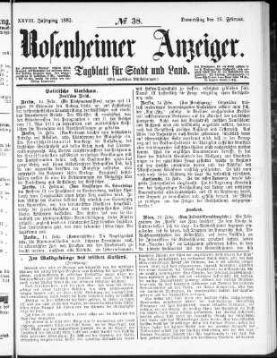 Rosenheimer Anzeiger Donnerstag 16. Februar 1882