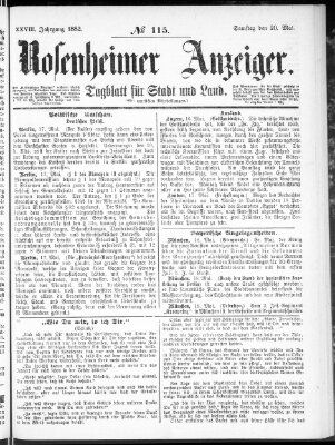 Rosenheimer Anzeiger Samstag 20. Mai 1882
