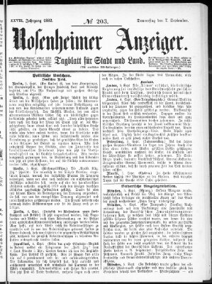 Rosenheimer Anzeiger Donnerstag 7. September 1882