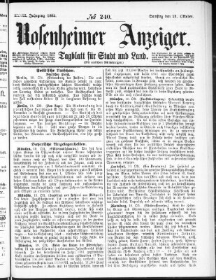 Rosenheimer Anzeiger Samstag 21. Oktober 1882