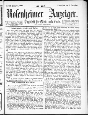 Rosenheimer Anzeiger Donnerstag 9. November 1882