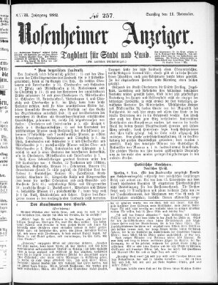 Rosenheimer Anzeiger Samstag 11. November 1882
