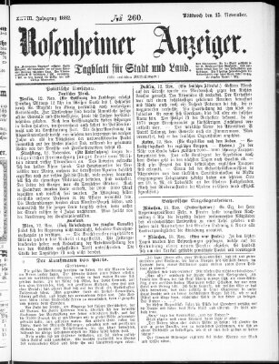 Rosenheimer Anzeiger Mittwoch 15. November 1882
