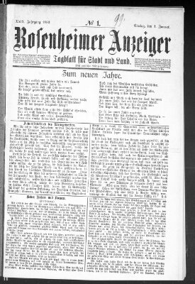 Rosenheimer Anzeiger Montag 1. Januar 1883