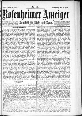 Rosenheimer Anzeiger Donnerstag 8. März 1883