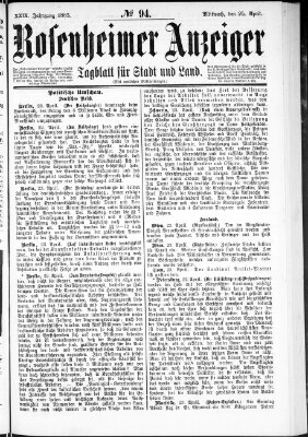 Rosenheimer Anzeiger Mittwoch 25. April 1883