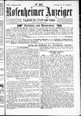 Rosenheimer Anzeiger Sonntag 16. Dezember 1883