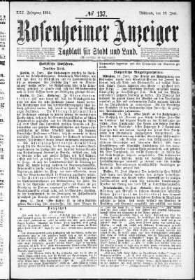 Rosenheimer Anzeiger Mittwoch 18. Juni 1884