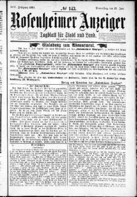 Rosenheimer Anzeiger Donnerstag 26. Juni 1884