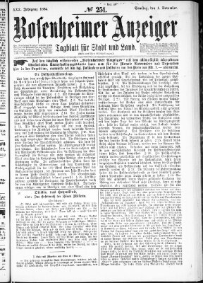 Rosenheimer Anzeiger Samstag 1. November 1884