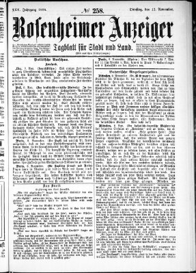 Rosenheimer Anzeiger Dienstag 11. November 1884