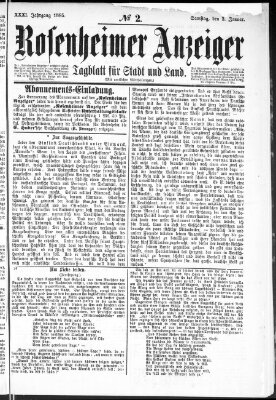 Rosenheimer Anzeiger Samstag 3. Januar 1885