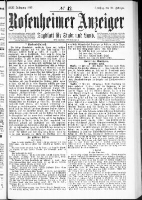 Rosenheimer Anzeiger Samstag 21. Februar 1885