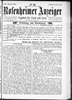Rosenheimer Anzeiger Sonntag 22. März 1885
