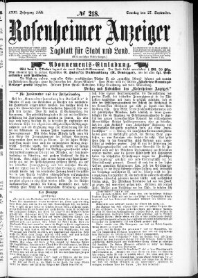 Rosenheimer Anzeiger Sonntag 27. September 1885