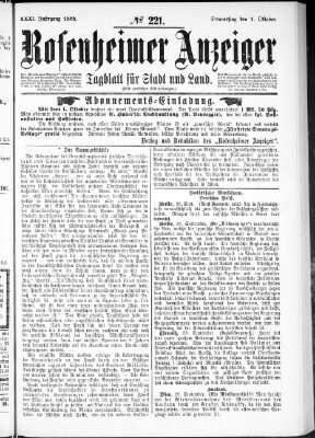 Rosenheimer Anzeiger Donnerstag 1. Oktober 1885