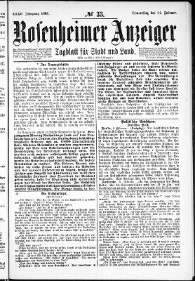 Rosenheimer Anzeiger Donnerstag 11. Februar 1886