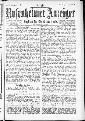 Rosenheimer Anzeiger Dienstag 20. April 1886