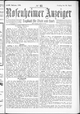Rosenheimer Anzeiger Samstag 24. April 1886