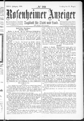 Rosenheimer Anzeiger Samstag 21. August 1886