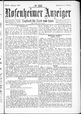 Rosenheimer Anzeiger Freitag 1. Oktober 1886