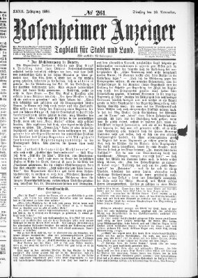 Rosenheimer Anzeiger Dienstag 16. November 1886