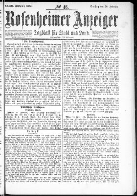 Rosenheimer Anzeiger Samstag 26. Februar 1887