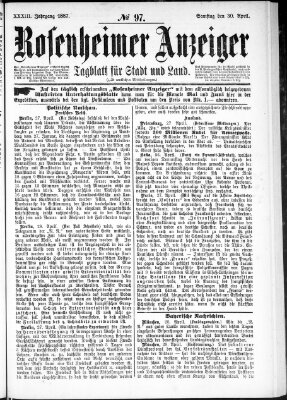 Rosenheimer Anzeiger Samstag 30. April 1887