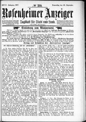 Rosenheimer Anzeiger Donnerstag 29. September 1887