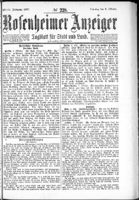 Rosenheimer Anzeiger Sonntag 9. Oktober 1887