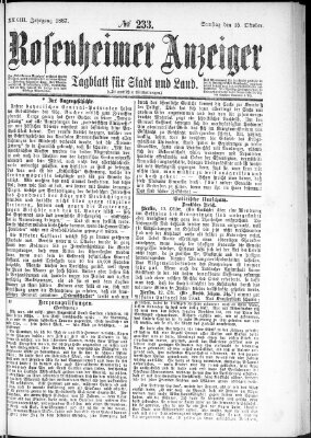 Rosenheimer Anzeiger Samstag 15. Oktober 1887