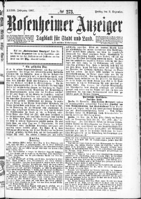 Rosenheimer Anzeiger Freitag 2. Dezember 1887