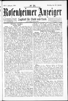 Rosenheimer Anzeiger Dienstag 22. Januar 1889