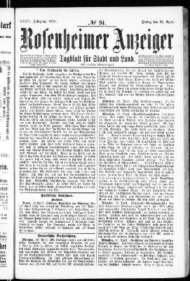 Rosenheimer Anzeiger Freitag 25. April 1890