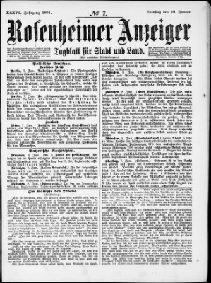 Rosenheimer Anzeiger Samstag 10. Januar 1891