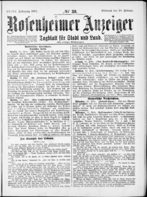Rosenheimer Anzeiger Mittwoch 18. Februar 1891
