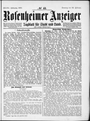 Rosenheimer Anzeiger Sonntag 22. Februar 1891