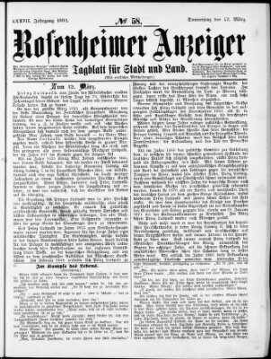 Rosenheimer Anzeiger Donnerstag 12. März 1891